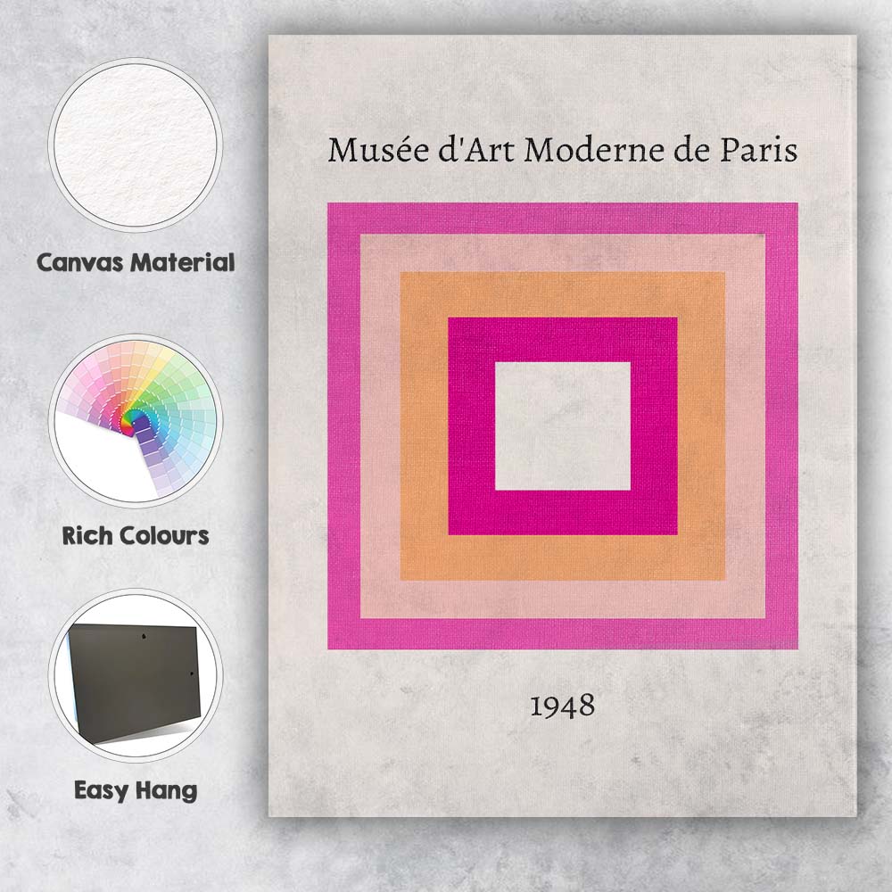 Minimalist Pink Geometric Square Museum Modern Art Canvas Wall Art Print Decor Picture Ready to Hang