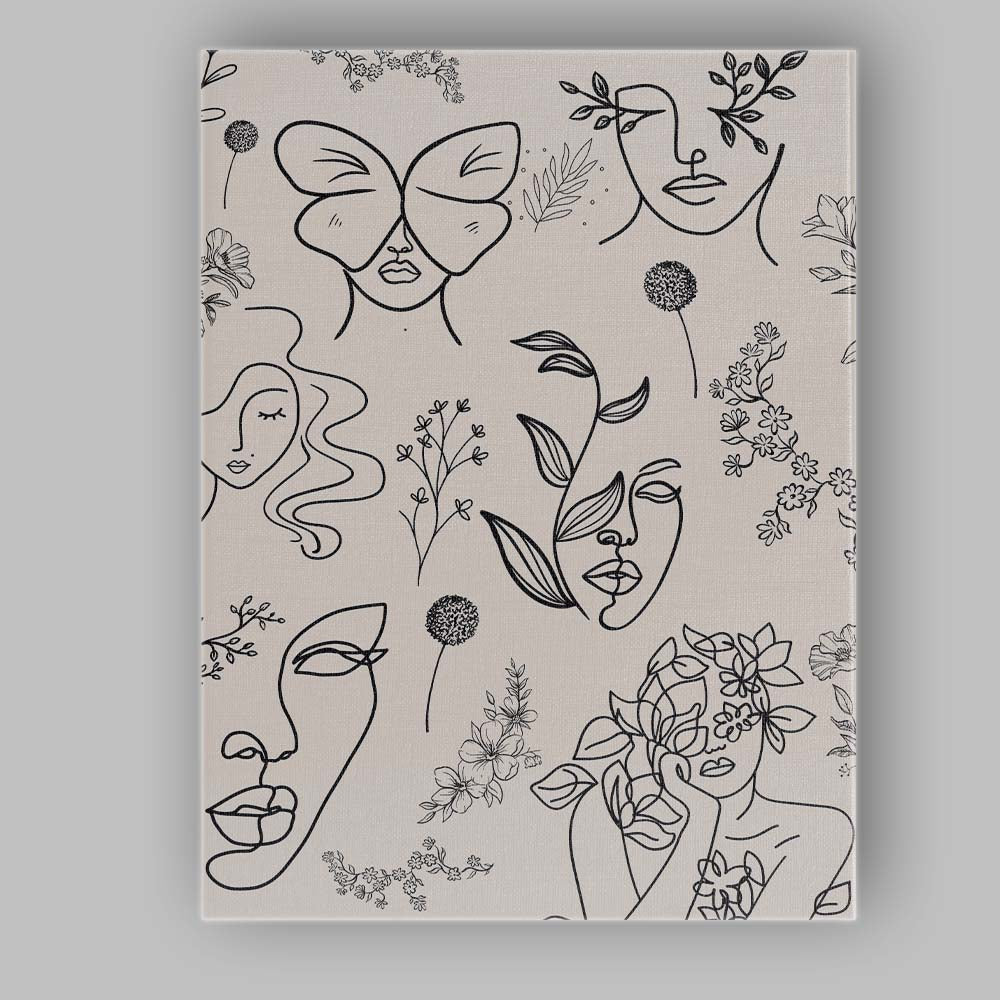 Minimalist Botanical Female Faces Line Art Floral Illustration Canvas Wall Art Print Decor Picture Ready to Hang