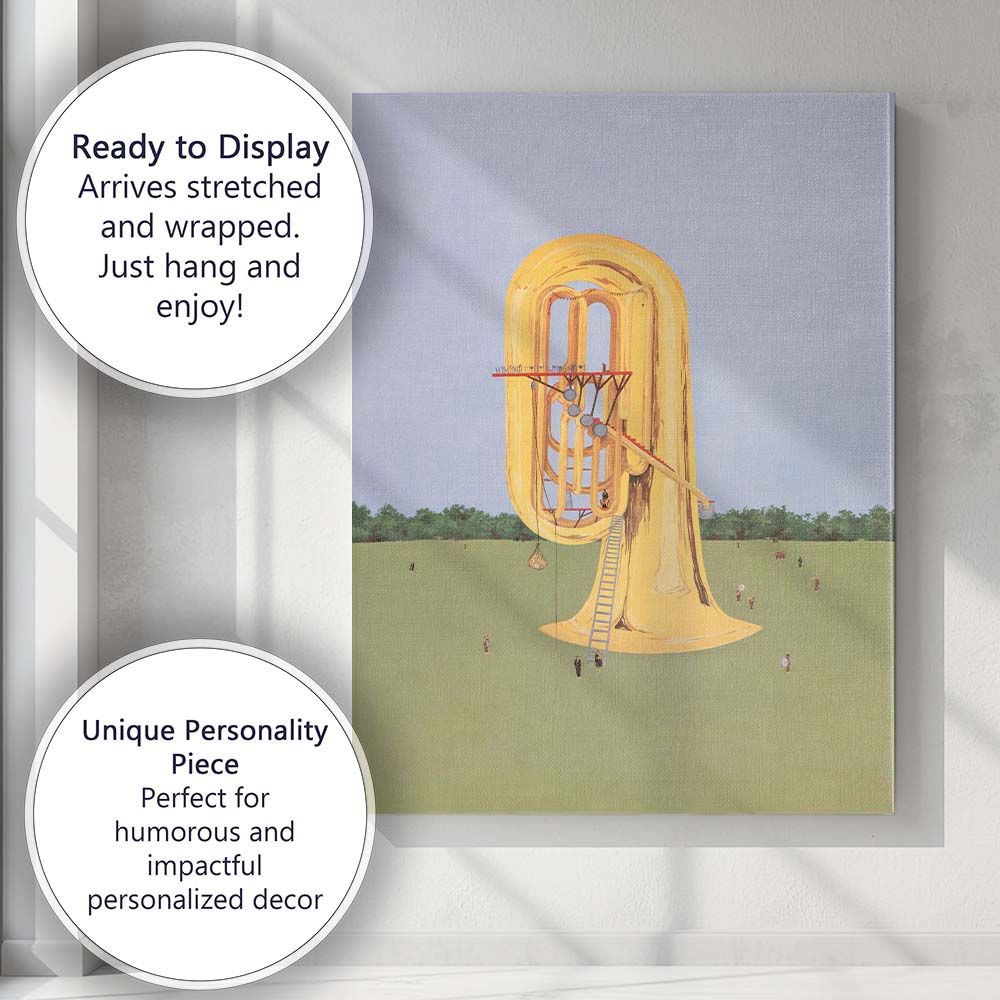 Surreal Giant Tuba Landscape Fantasy Illustration Canvas Wall Art Print Decor Picture Ready to Hang
