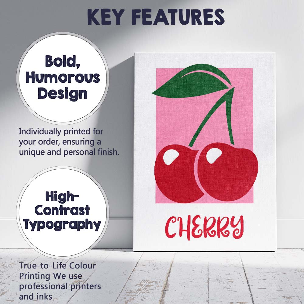 Minimalist Red Cherry Fruit Pop Art Illustration Canvas Wall Art Print Decor Picture Ready to Hang