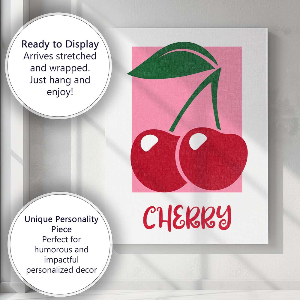Minimalist Red Cherry Fruit Pop Art Illustration Canvas Wall Art Print Decor Picture Ready to Hang