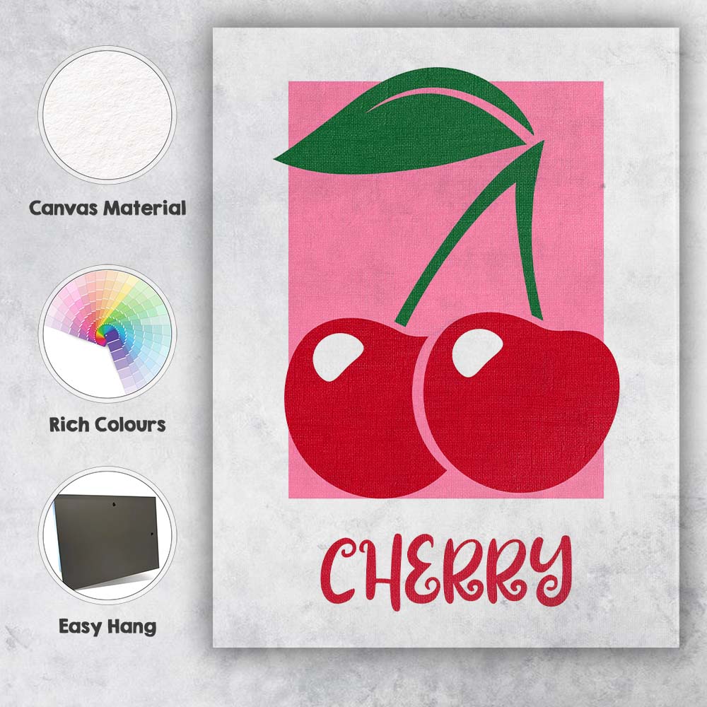 Minimalist Red Cherry Fruit Pop Art Illustration Canvas Wall Art Print Decor Picture Ready to Hang