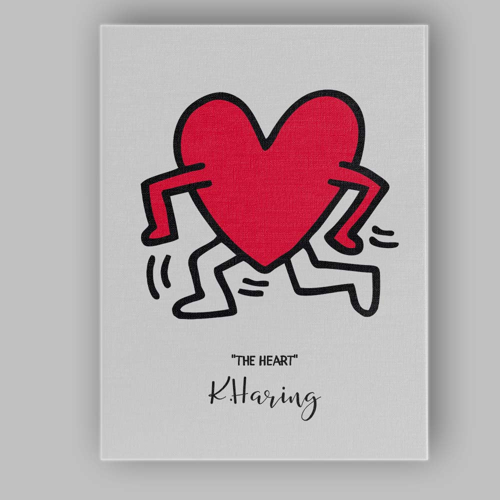 Keith Haring Inspired Running Heart Pop Art Illustration Canvas Wall Art Print Decor Picture Ready to Hang