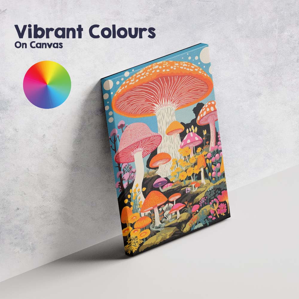 Colourful Fantasy Toadstool Mushroom Woodland Illustration Canvas Wall Art Print Decor Picture Ready to Hang