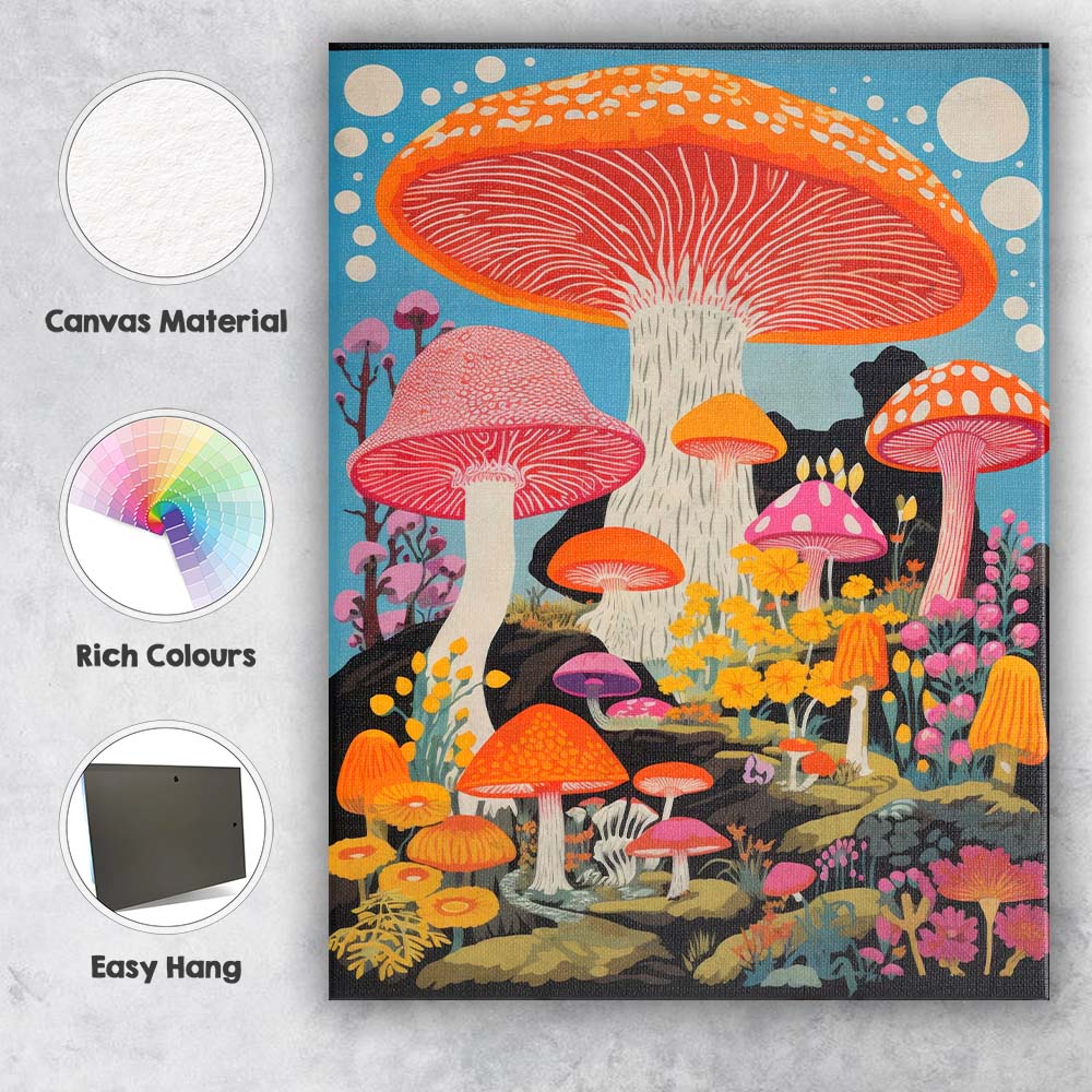 Colourful Fantasy Toadstool Mushroom Woodland Illustration Canvas Wall Art Print Decor Picture Ready to Hang