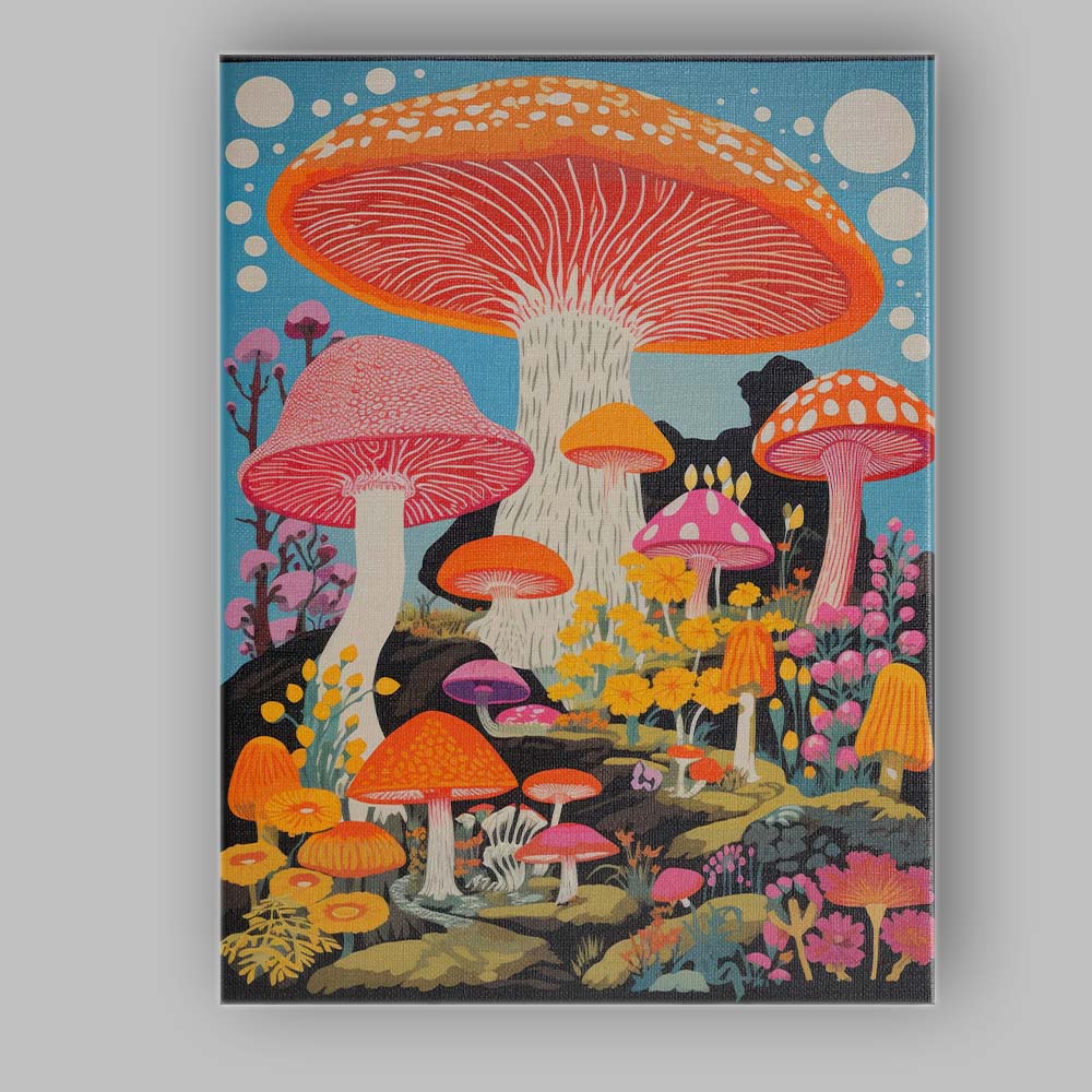 Colourful Fantasy Toadstool Mushroom Woodland Illustration Canvas Wall Art Print Decor Picture Ready to Hang