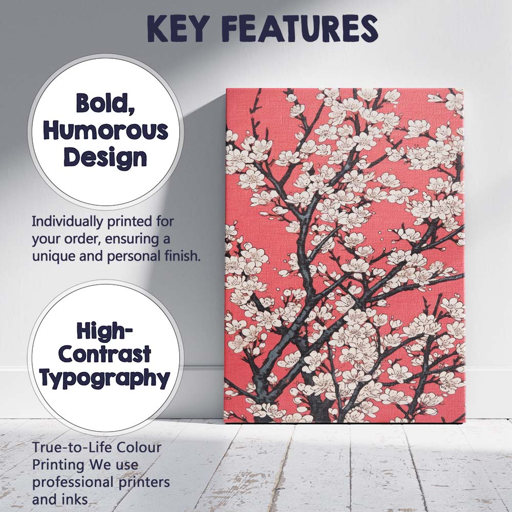 White Cherry Blossom Branch Coral Pink Botanical Canvas Wall Art Print Decor Picture Ready to Hang
