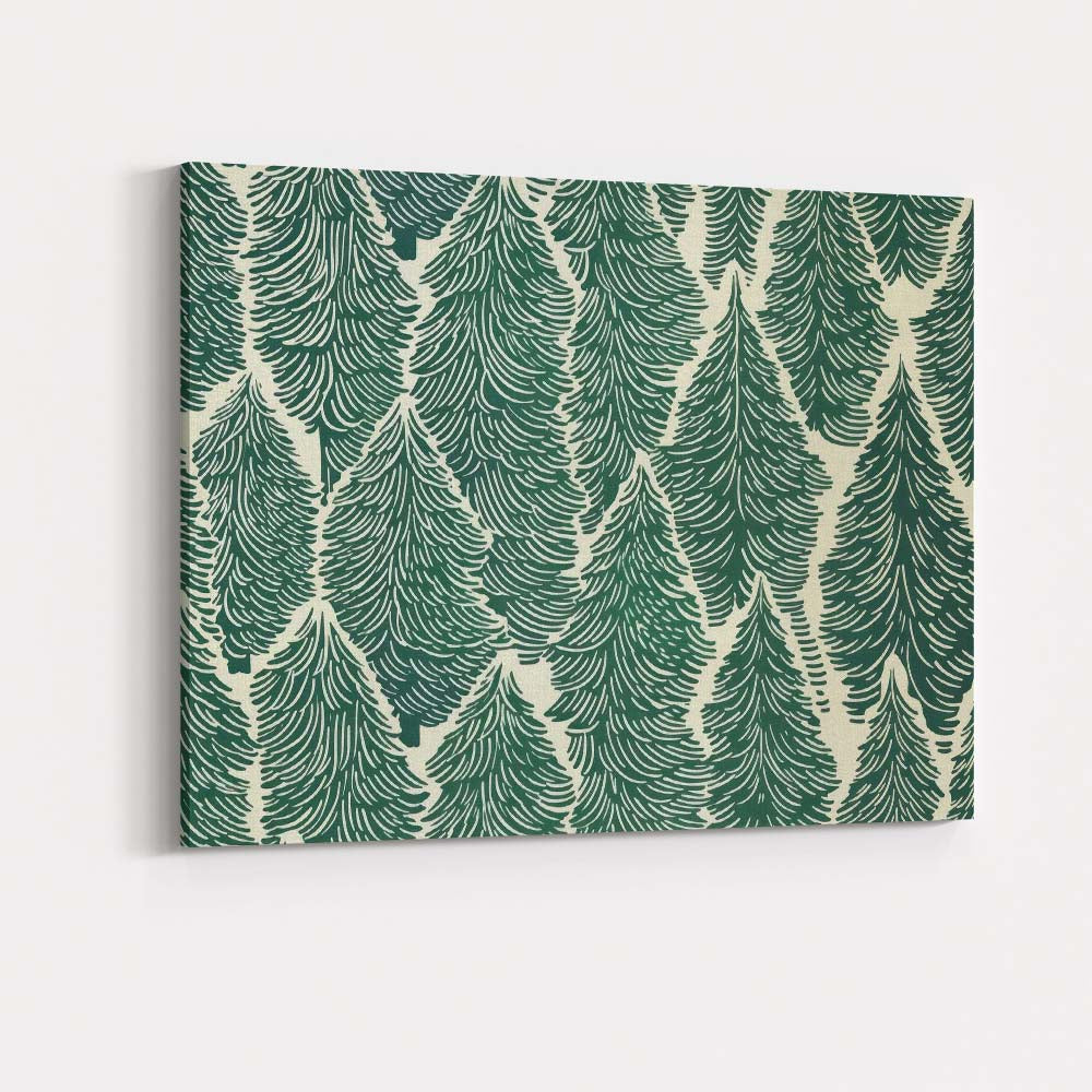 Green Evergreen Pine Tree Forest Repeat Pattern Canvas Wall Art Print Decor Picture Ready to Hang