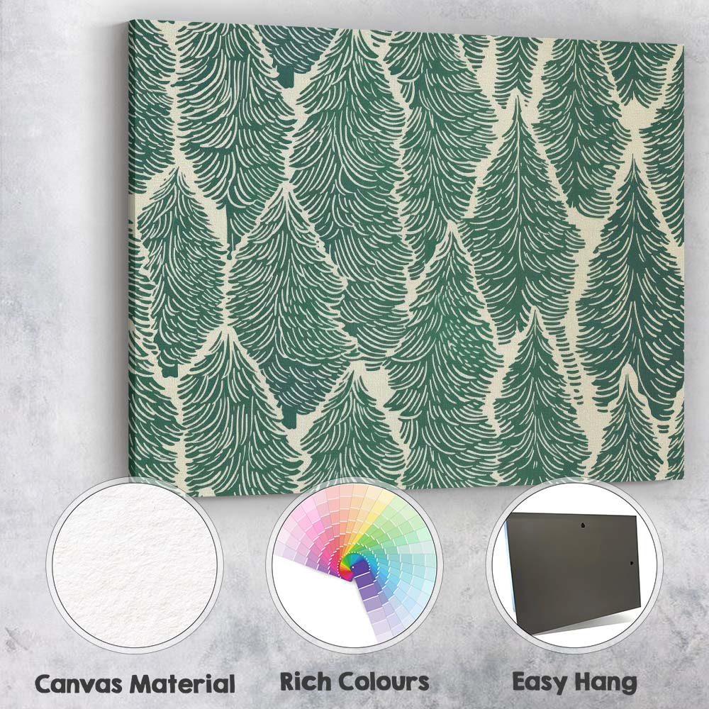 Green Evergreen Pine Tree Forest Repeat Pattern Canvas Wall Art Print Decor Picture Ready to Hang