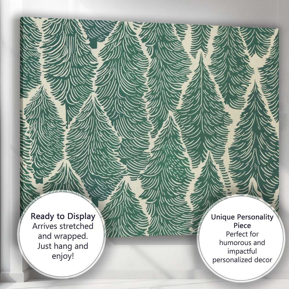 Green Evergreen Pine Tree Forest Repeat Pattern Canvas Wall Art Print Decor Picture Ready to Hang