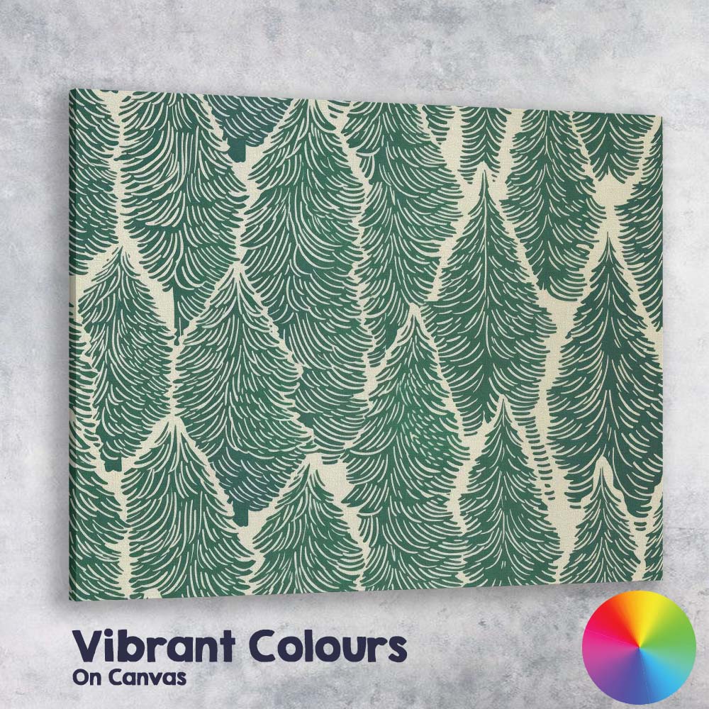 Green Evergreen Pine Tree Forest Repeat Pattern Canvas Wall Art Print Decor Picture Ready to Hang
