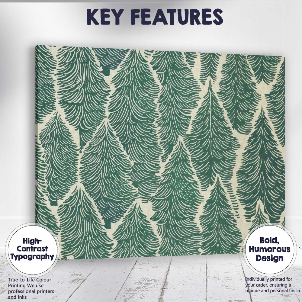 Green Evergreen Pine Tree Forest Repeat Pattern Canvas Wall Art Print Decor Picture Ready to Hang