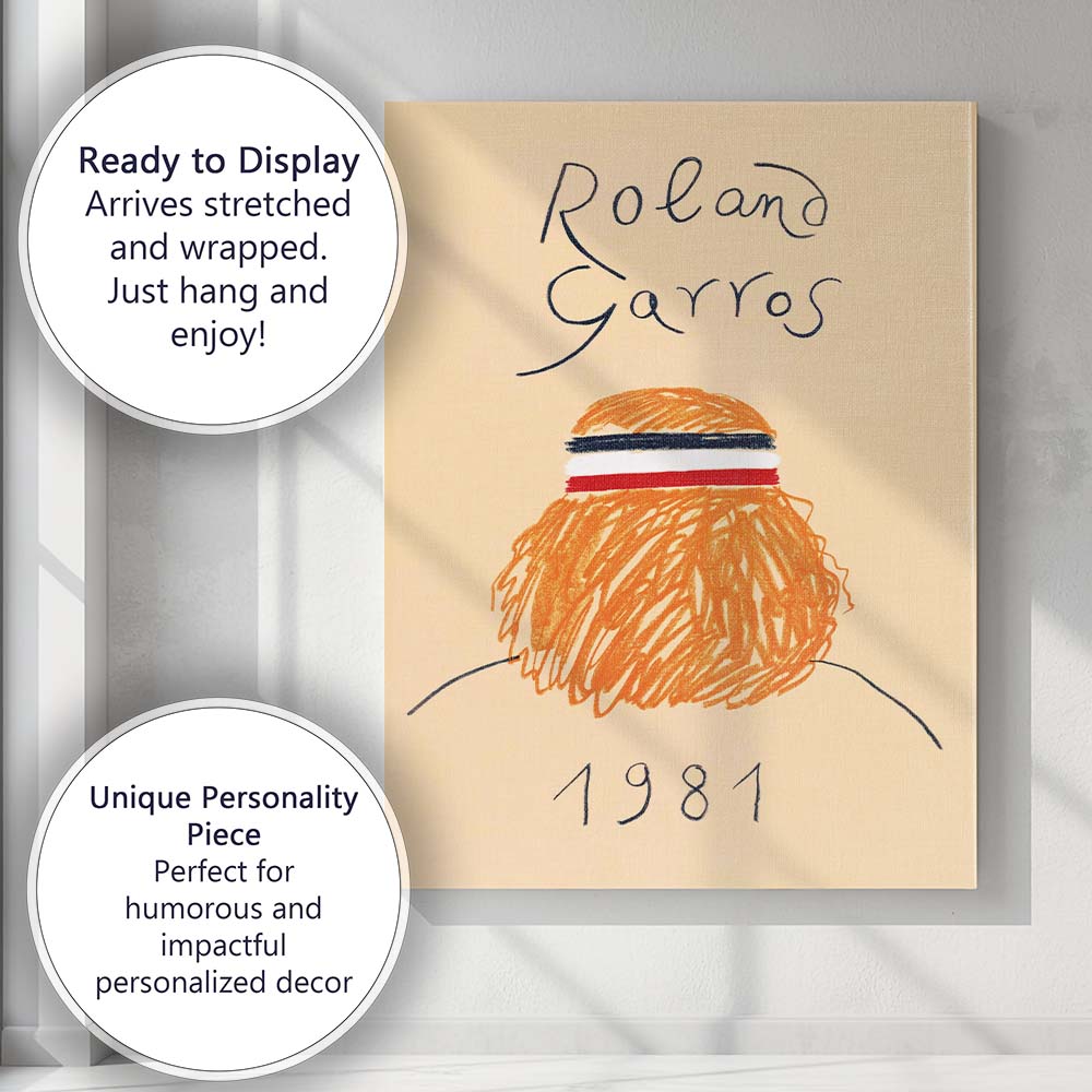 Retro Roland Garros Tennis Fan Illustration Canvas Wall Art Print Decor Picture Ready to Hang