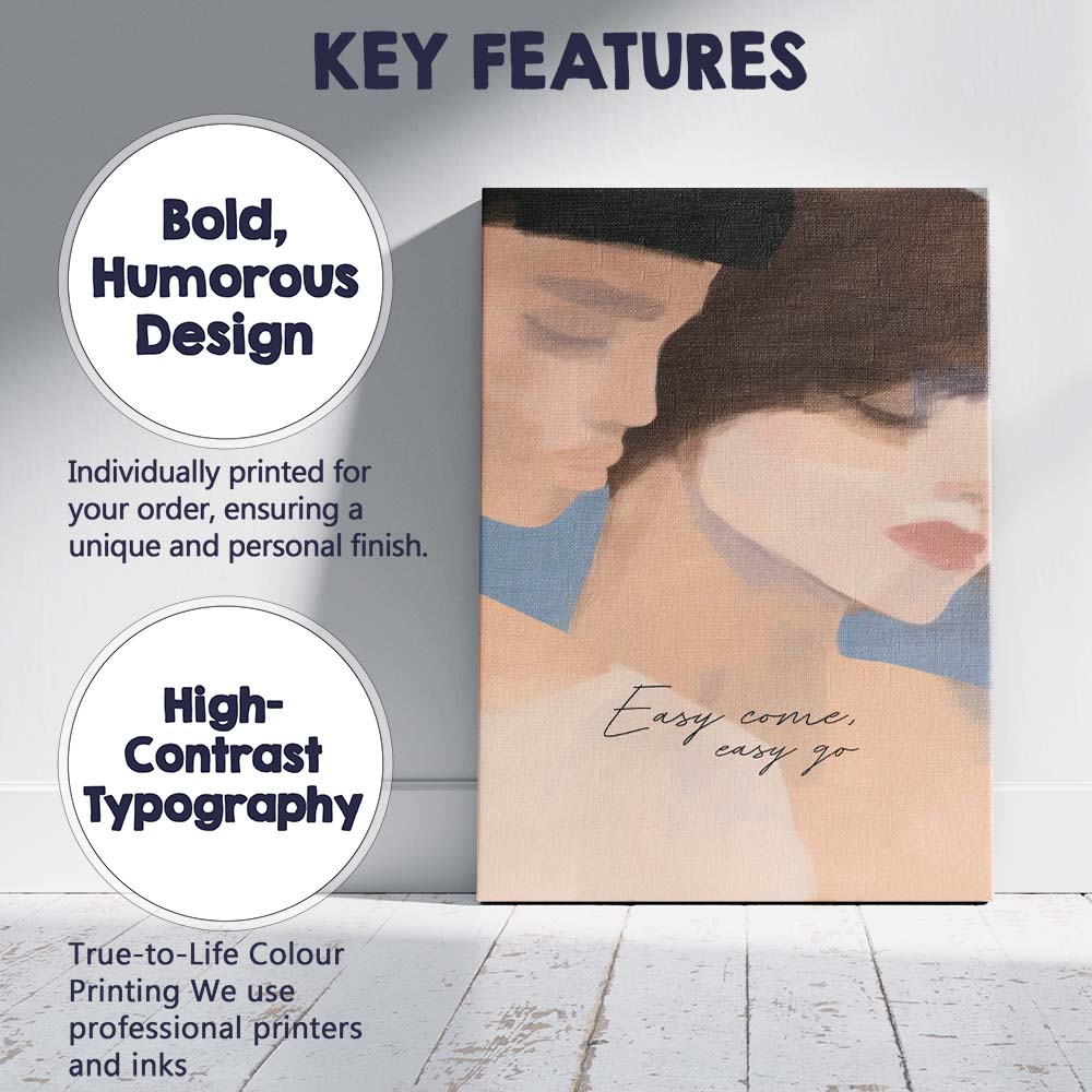 Minimalist Abstract Female Portrait Easy Come Easy Go Canvas Wall Art Print Decor Picture Ready to Hang