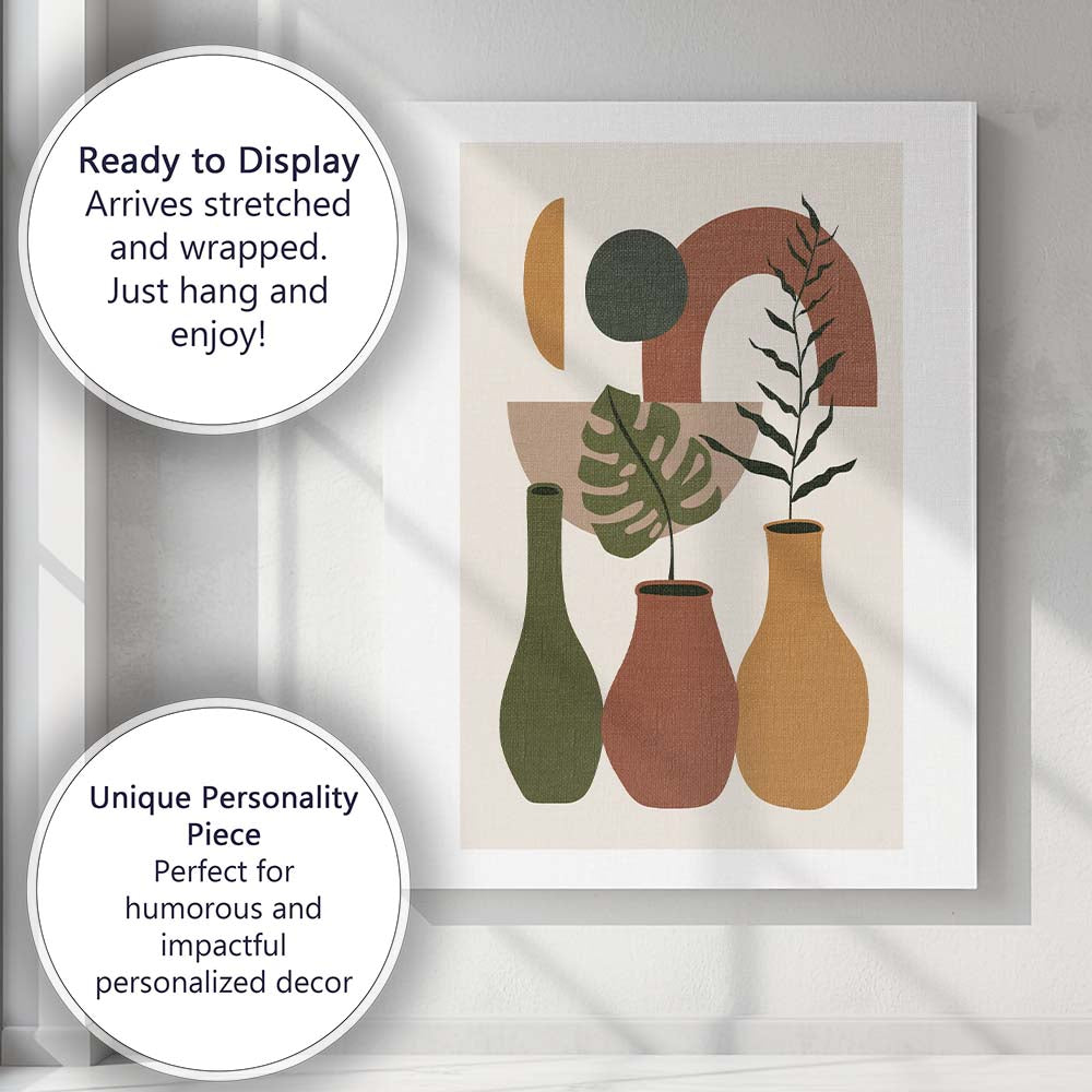 Mid Century Modern Botanical Vase Geometric Still Life Canvas Wall Art Print Decor Picture Ready to Hang