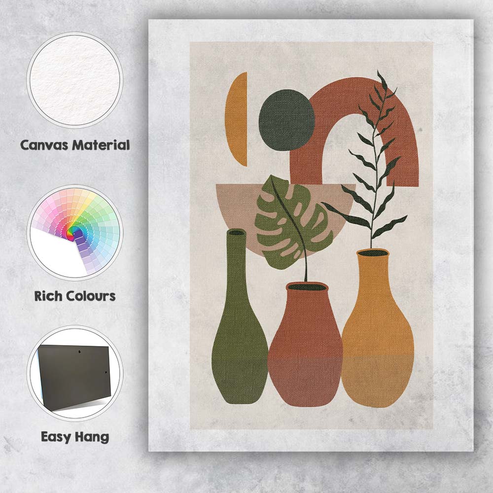 Mid Century Modern Botanical Vase Geometric Still Life Canvas Wall Art Print Decor Picture Ready to Hang
