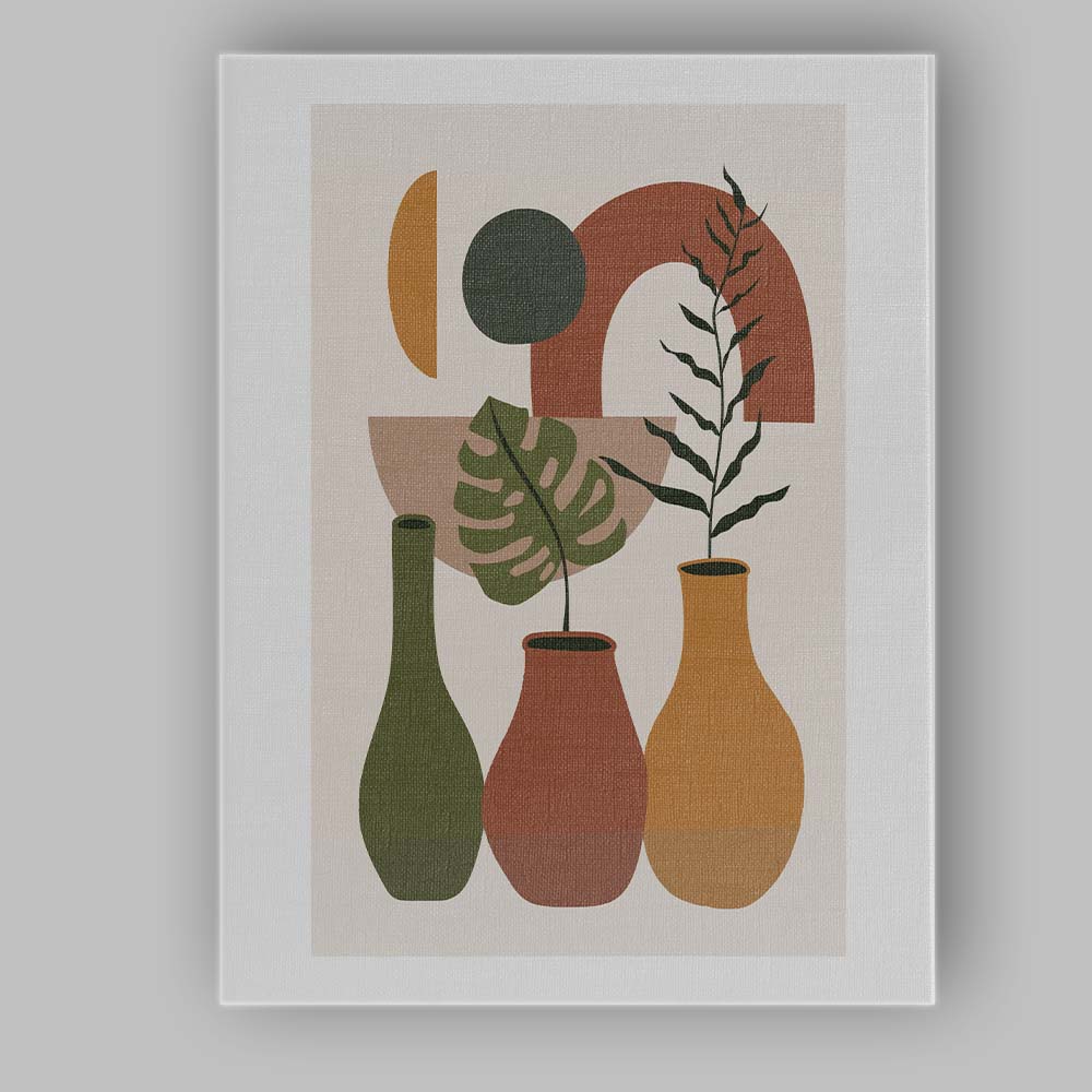 Mid Century Modern Botanical Vase Geometric Still Life Canvas Wall Art Print Decor Picture Ready to Hang