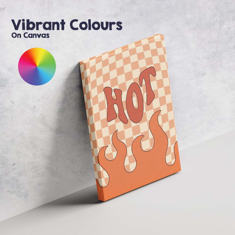 Retro Hot Typography Checkerboard Flame Graphic Canvas Wall Art Print Decor Picture Ready to Hang