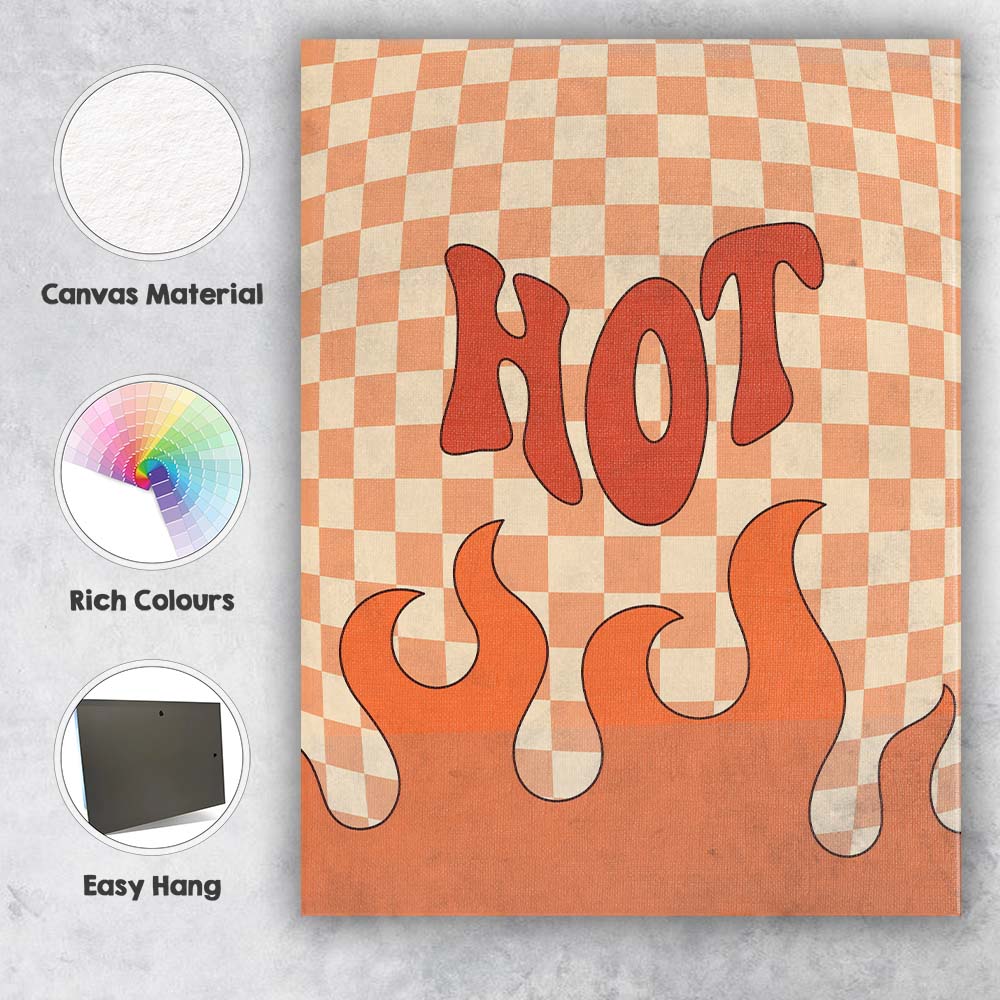 Retro Hot Typography Checkerboard Flame Graphic Canvas Wall Art Print Decor Picture Ready to Hang