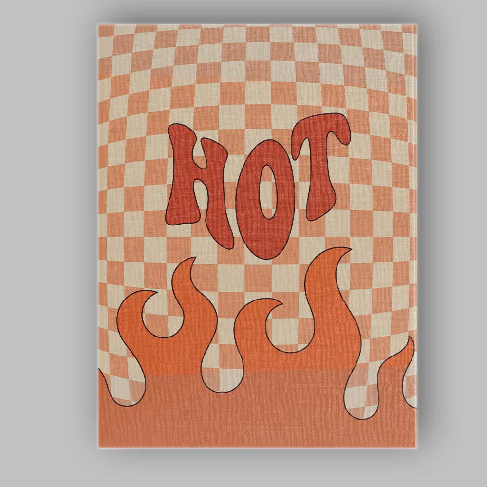 Retro Hot Typography Checkerboard Flame Graphic Canvas Wall Art Print Decor Picture Ready to Hang