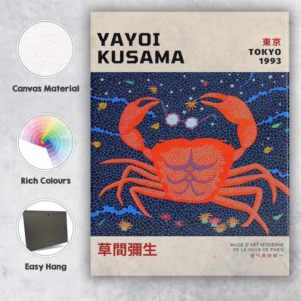 Colourful Crab Yayoi Kusama Inspired Exhibition Poster Canvas Wall Art Print Decor Picture Ready to Hang