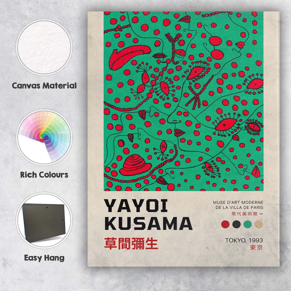 Green Red Polka Dot Abstract Face Yayoi Kusama Exhibition Poster Canvas Wall Art Print Decor Picture Ready to Hang