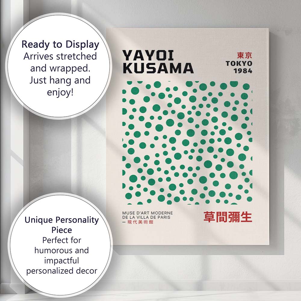 Green Polka Dot Minimalist Yayoi Kusama Exhibition Poster Canvas Wall Art Print Decor Picture Ready to Hang