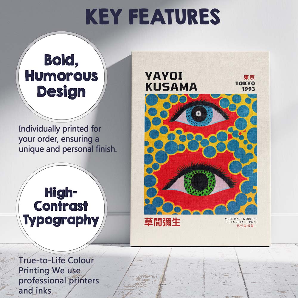 Colourful Pop Art Eyes Yayoi Kusama Exhibition Poster Canvas Wall Art Print Decor Picture Ready to Hang