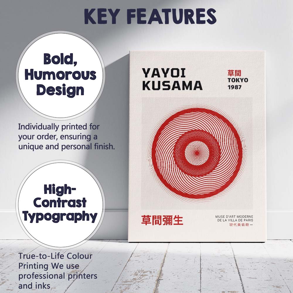 Red Spiral Geometric Abstract Yayoi Kusama Exhibition Poster Canvas Wall Art Print Decor Picture Ready to Hang