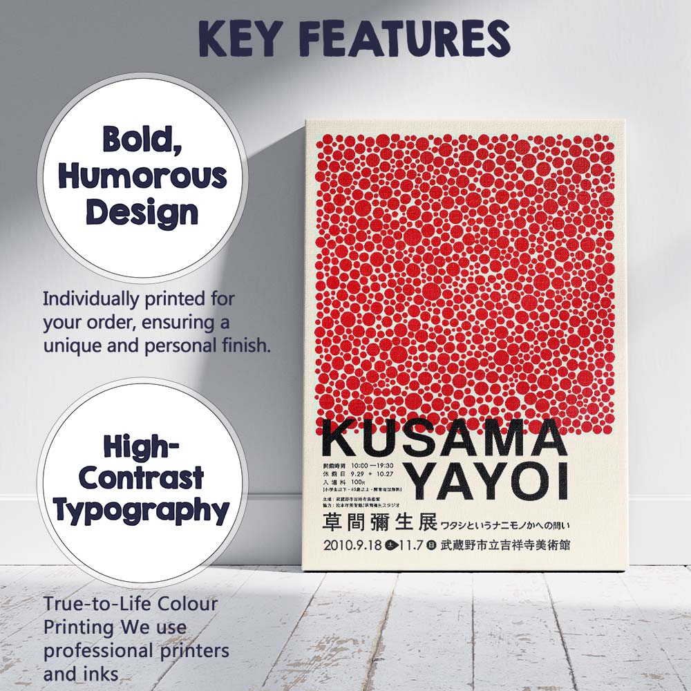Red Polka Dot Abstract Yayoi Kusama Museum Exhibition Poster Canvas Wall Art Print Decor Picture Ready to Hang