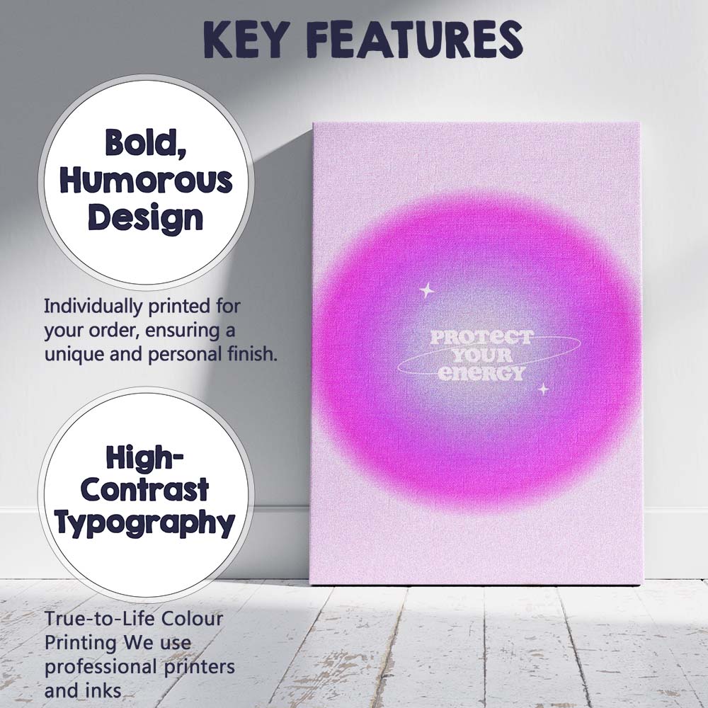 Protect Your Energy Pink Purple Gradient Motivational Typography Canvas Wall Art Print Decor Picture Ready to Hang