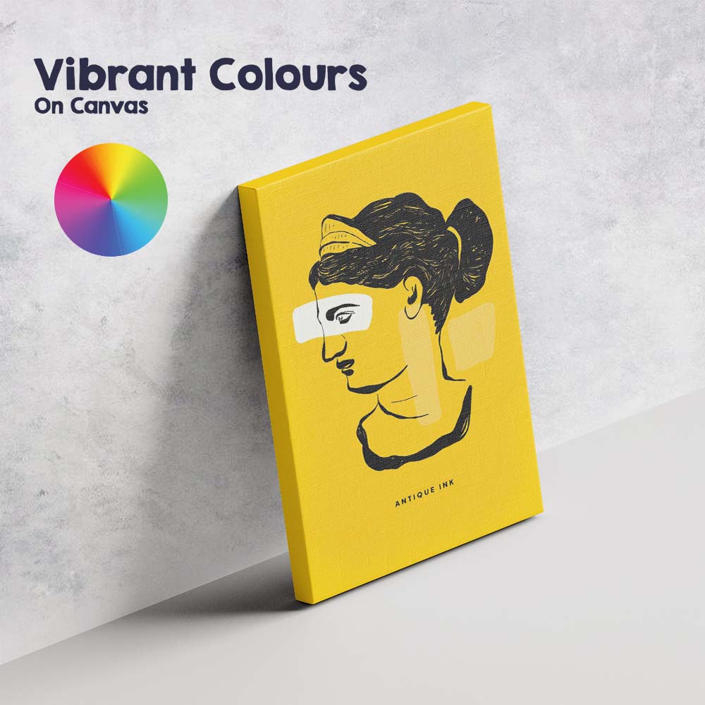 Abstract Female Line Art Portrait Mustard Yellow Minimalist Canvas Wall Art Print Decor Picture Ready to Hang