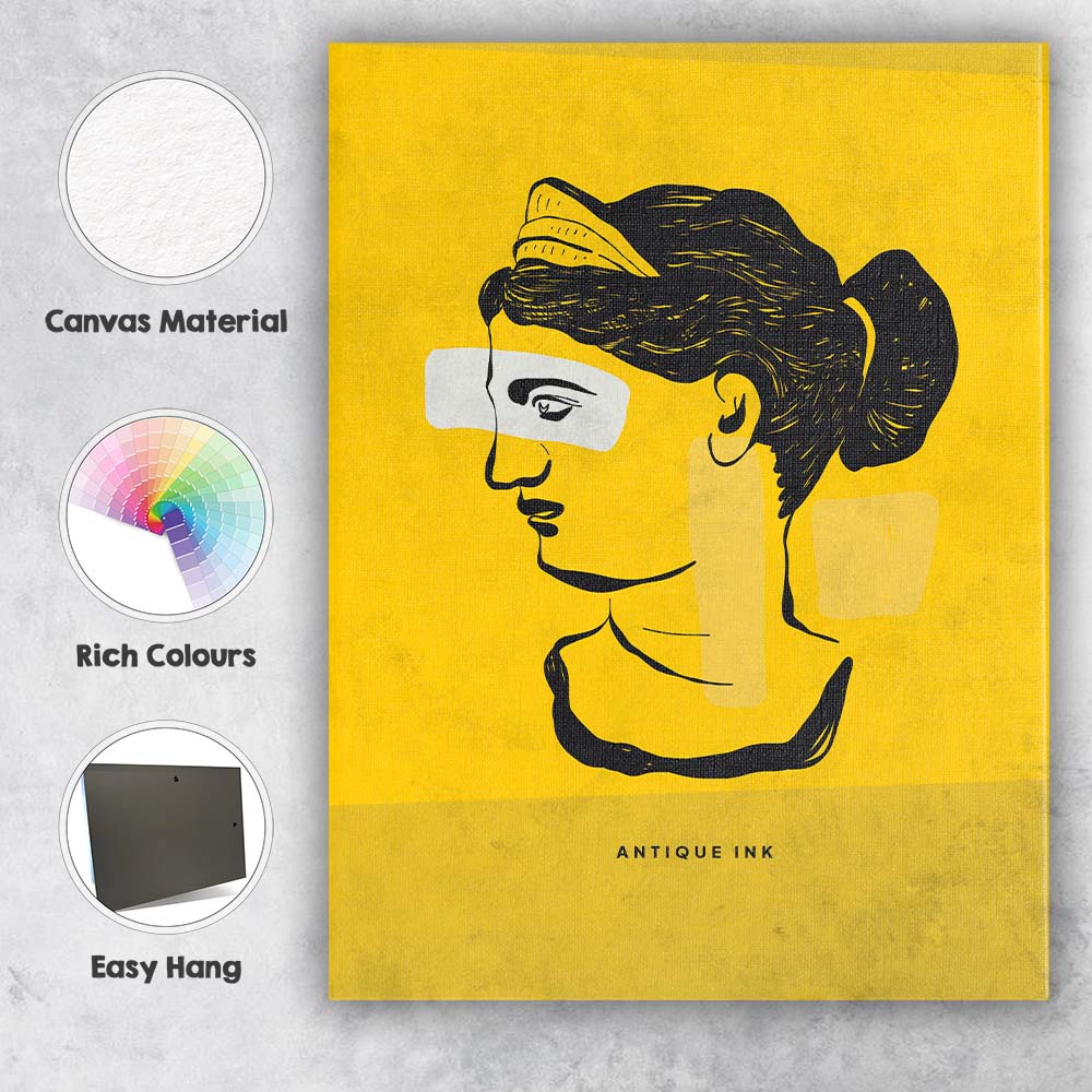 Abstract Female Line Art Portrait Mustard Yellow Minimalist Canvas Wall Art Print Decor Picture Ready to Hang