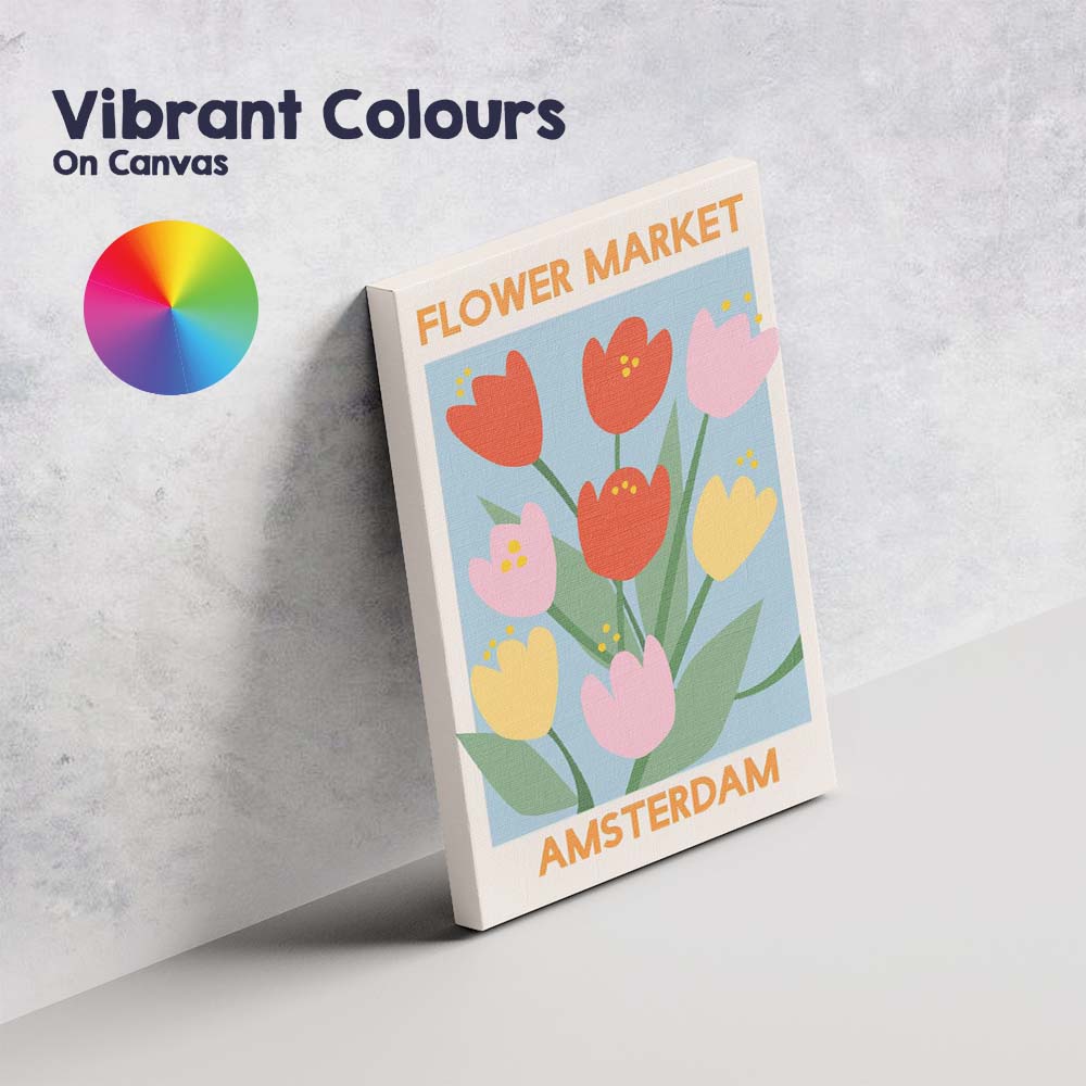 Scandinavian Flower Market Amsterdam Tulip Illustration Canvas Wall Art Print Decor Picture Ready to Hang