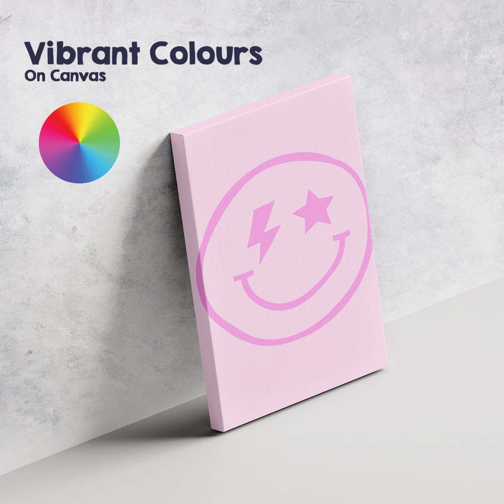 Pink Smiley Face Lightning Star Minimalist Aesthetic Canvas Wall Art Print Decor Picture Ready to Hang