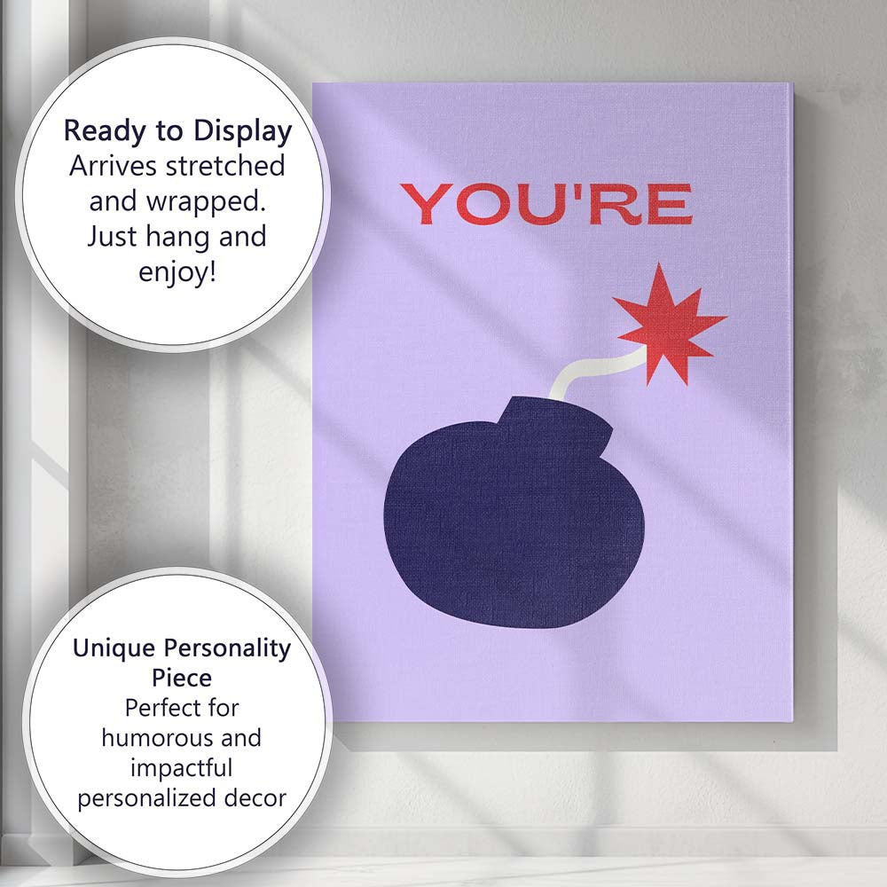 Youre The Bomb Minimalist Typography Graphic Canvas Wall Art Print Decor Picture Ready to Hang