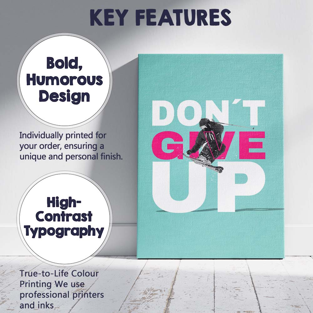 Dont Give Up Motivational Skier Sports Typography Canvas Wall Art Print Decor Picture Ready to Hang