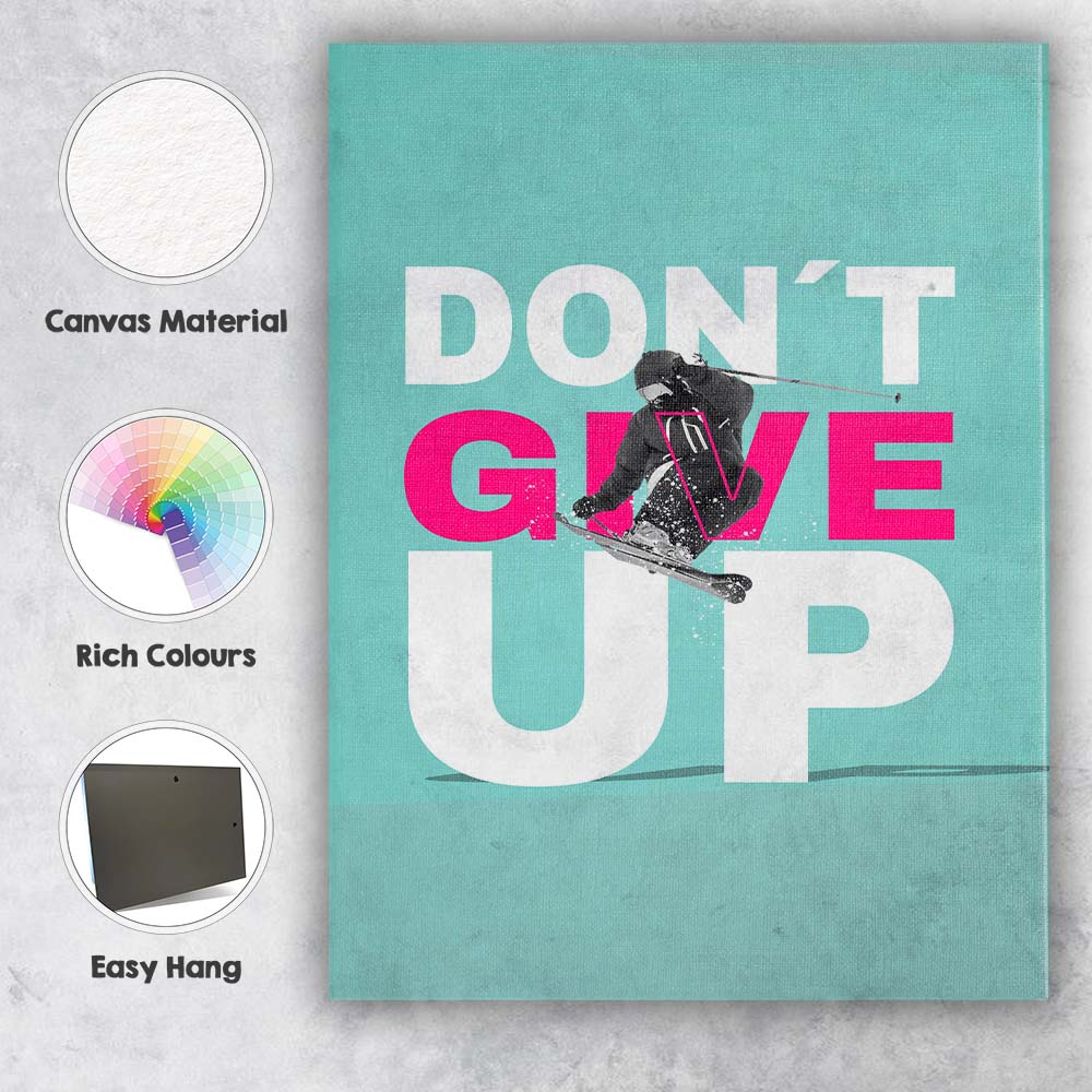 Dont Give Up Motivational Skier Sports Typography Canvas Wall Art Print Decor Picture Ready to Hang