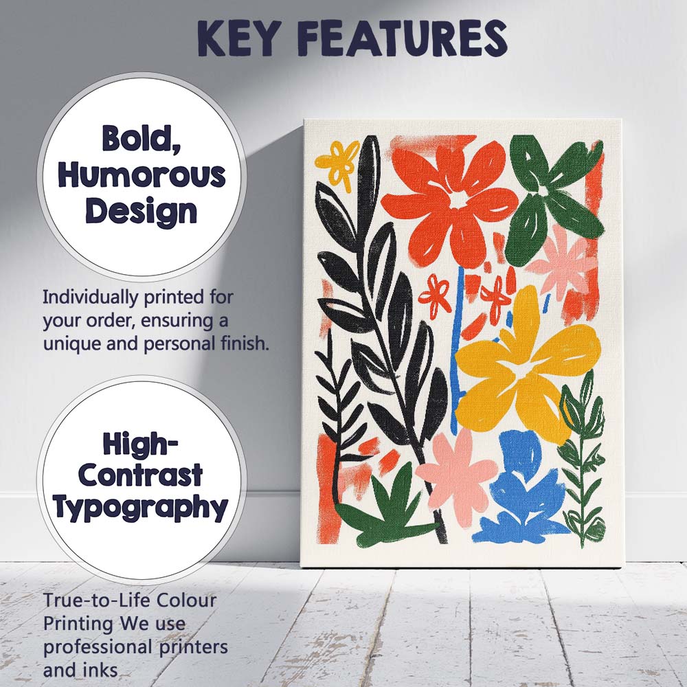 Colourful Modern Botanical Floral Abstract Illustration Canvas Wall Art Print Decor Picture Ready to Hang