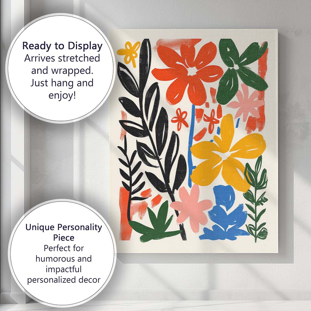 Colourful Modern Botanical Floral Abstract Illustration Canvas Wall Art Print Decor Picture Ready to Hang