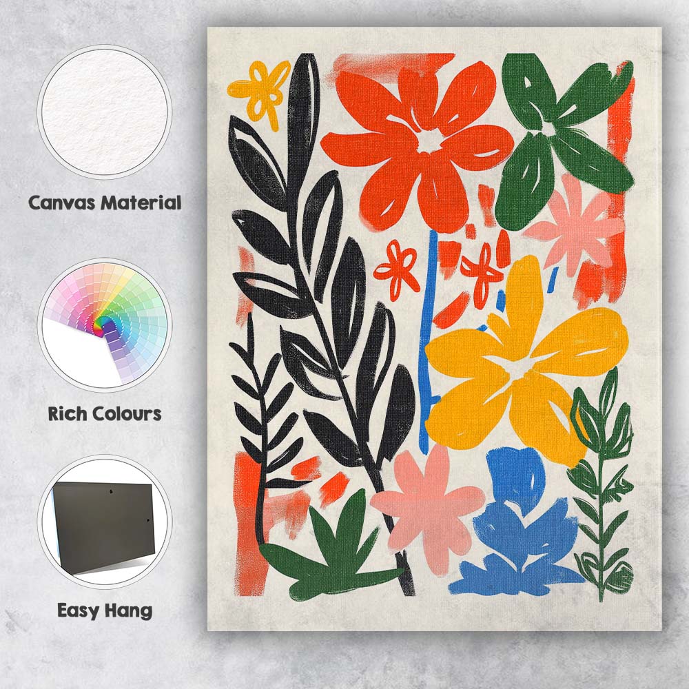 Colourful Modern Botanical Floral Abstract Illustration Canvas Wall Art Print Decor Picture Ready to Hang