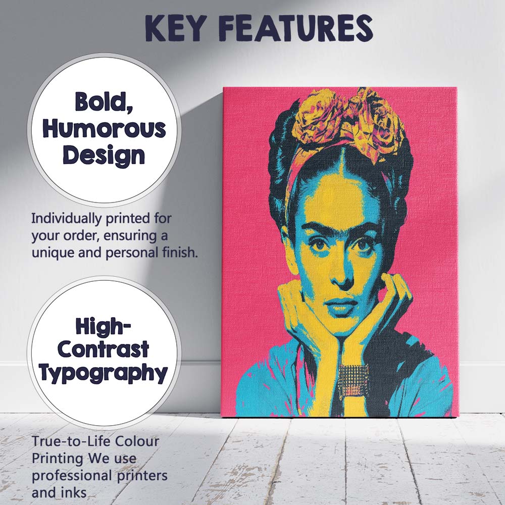 Vibrant Pop Art Frida Kahlo Portrait Canvas Wall Art Print Decor Picture Ready to Hang
