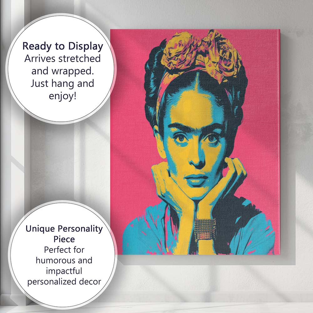 Vibrant Pop Art Frida Kahlo Portrait Canvas Wall Art Print Decor Picture Ready to Hang