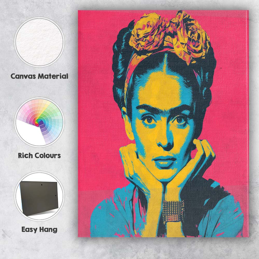 Vibrant Pop Art Frida Kahlo Portrait Canvas Wall Art Print Decor Picture Ready to Hang