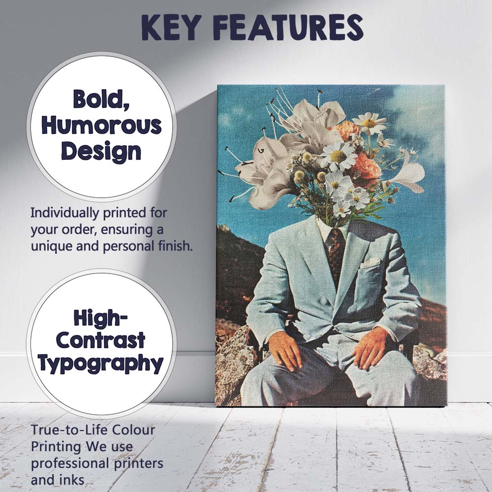 Surreal Floral Head Gentleman Portrait Collage Canvas Wall Art Print Decor Picture Ready to Hang