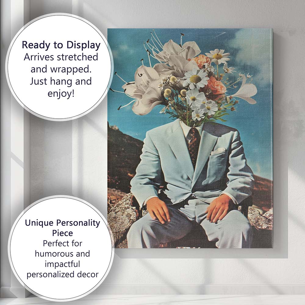 Surreal Floral Head Gentleman Portrait Collage Canvas Wall Art Print Decor Picture Ready to Hang