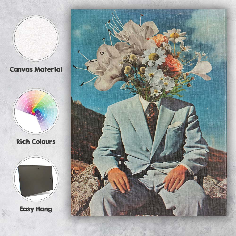 Surreal Floral Head Gentleman Portrait Collage Canvas Wall Art Print Decor Picture Ready to Hang