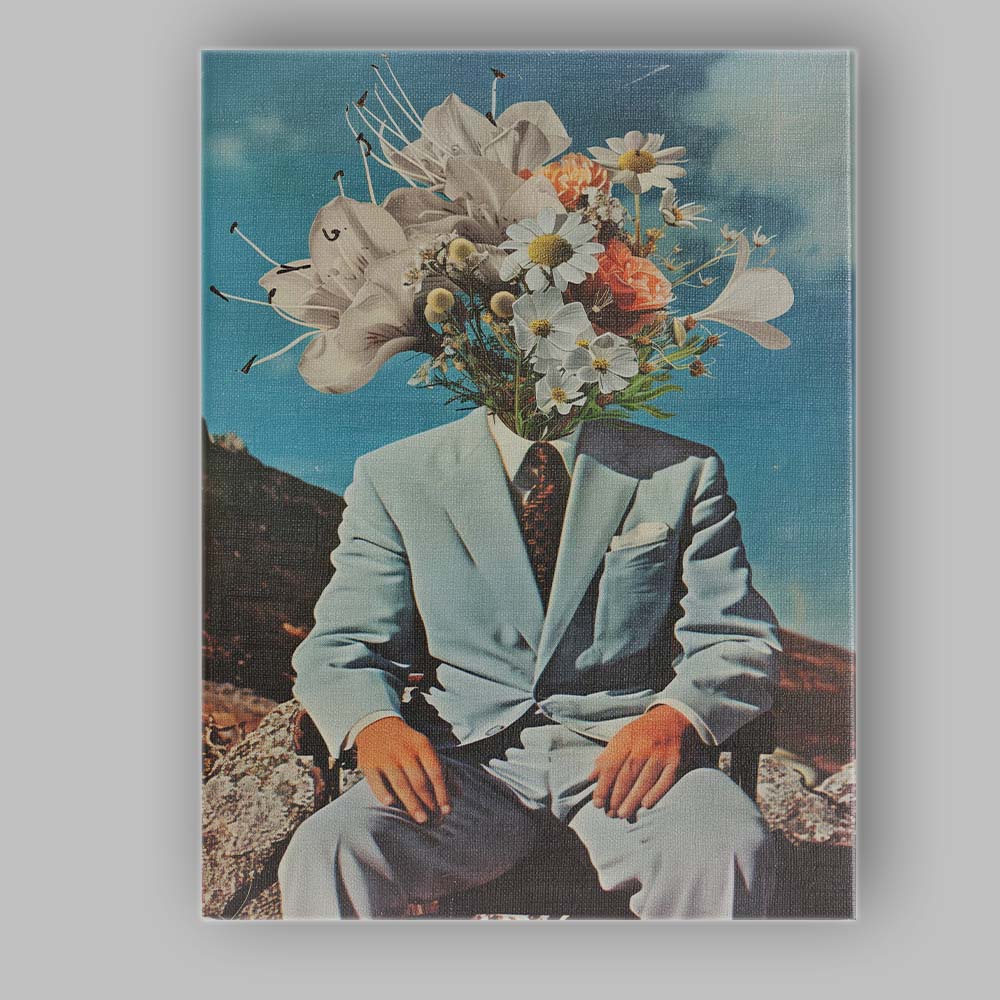 Surreal Floral Head Gentleman Portrait Collage Canvas Wall Art Print Decor Picture Ready to Hang