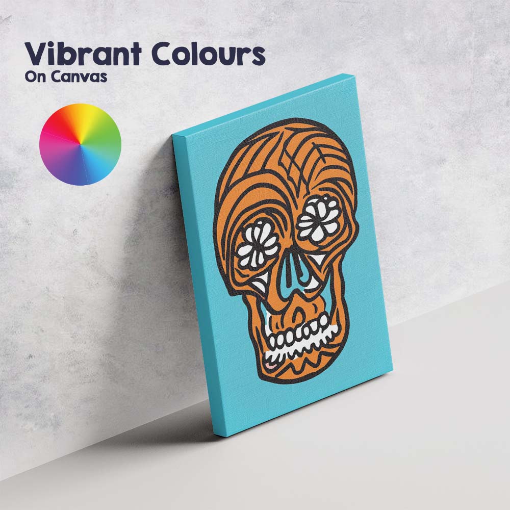 Orange Sugar Skull Pop Art Illustration Canvas Wall Art Print Decor Picture Ready to Hang