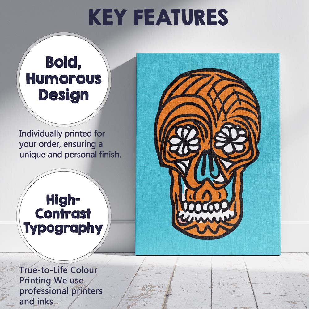 Orange Sugar Skull Pop Art Illustration Canvas Wall Art Print Decor Picture Ready to Hang